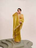 Lime Yellow Embellished Solid Saree
