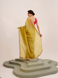Lime Yellow Embellished Solid Saree
