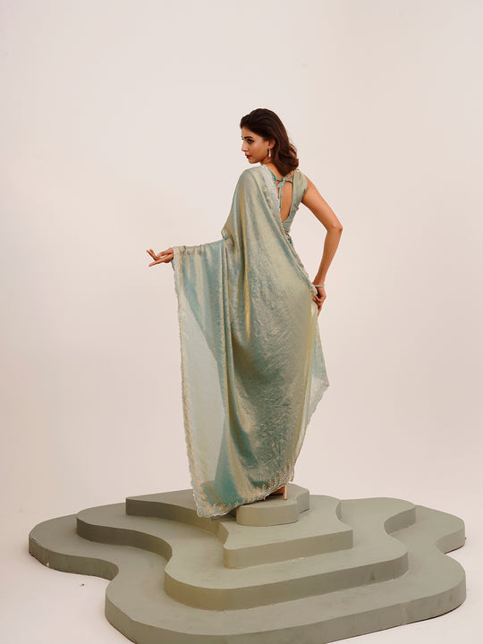Metallic Embellished Beads And Stones Partywear Satin Saree