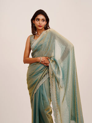 Metallic Embellished Beads And Stones Partywear Satin Saree