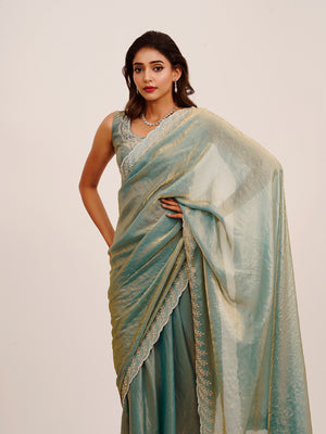 Metallic Embellished Beads And Stones Partywear Satin Saree