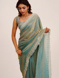 Metallic Embellished Beads And Stones Partywear Satin Saree