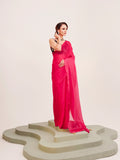 Pink Solid Organza Saree With Tassels And Heavy Embroidered Blouse