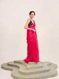 Pink Solid Organza Saree With Tassels And Heavy Embroidered Blouse