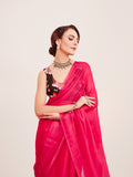 Pink Solid Organza Saree With Tassels And Heavy Embroidered Blouse