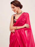 Pink Solid Organza Saree With Tassels And Heavy Embroidered Blouse