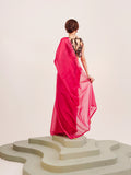 Pink Solid Organza Saree With Tassels And Heavy Embroidered Blouse