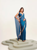 Blue Beads And Stones Party Wear Satin Saree