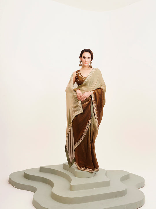 Embellished Beads And Stones Partywear Satin Saree