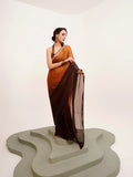 Brown Ombre Embellished Beads And Stones Pure Chiffon Saree