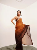 Brown Ombre Embellished Beads And Stones Pure Chiffon Saree