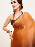 Brown Ombre Embellished Beads And Stones Pure Chiffon Saree