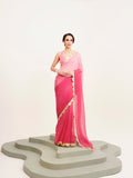 Pink Ombre Sequinned Lace Pure Chiffon Saree