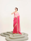 Pink Ombre Sequinned Lace Pure Chiffon Saree