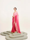 Pink Ombre Sequinned Lace Pure Chiffon Saree