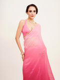 Pink Ombre Sequinned Lace Pure Chiffon Saree