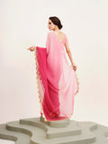 Pink Ombre Sequinned Lace Pure Chiffon Saree
