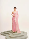 Pink Sequinned Lace Pure Chiffon Saree
