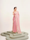 Pink Sequinned Lace Pure Chiffon Saree