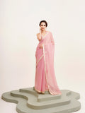 Pink Sequinned Lace Pure Chiffon Saree