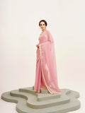 Pink Sequinned Lace Pure Chiffon Saree