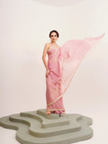Pink Sequinned Lace Pure Chiffon Saree