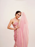Pink Sequinned Lace Pure Chiffon Saree