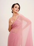 Pink Sequinned Lace Pure Chiffon Saree