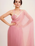 Pink Sequinned Lace Pure Chiffon Saree