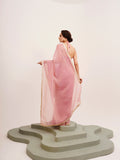 Pink Sequinned Lace Pure Chiffon Saree
