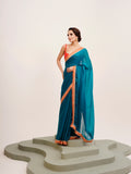 Teal Sequinned Lace Pure Chiffon Saree