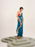 Teal Sequinned Lace Pure Chiffon Saree