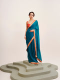 Teal Sequinned Lace Pure Chiffon Saree