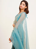 Blue Solid Satin Saree With Blouse Piece
