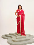 Red Embellished Sequinned Chiffon Saree