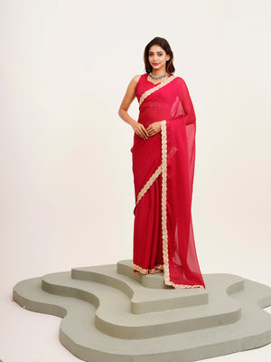 Red Embellished Sequinned Chiffon Saree