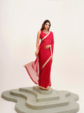 Red Embellished Sequinned Chiffon Saree