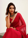 Red Embellished Sequinned Chiffon Saree