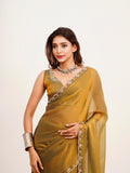 Rust Beads And Stones Satin Saree