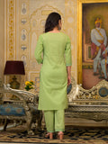 Zari Threadwork Cotton Schiffli Kurta Solid Pants and Lace bordered Dupatta