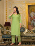 Zari Threadwork Cotton Schiffli Kurta Solid Pants and Lace bordered Dupatta