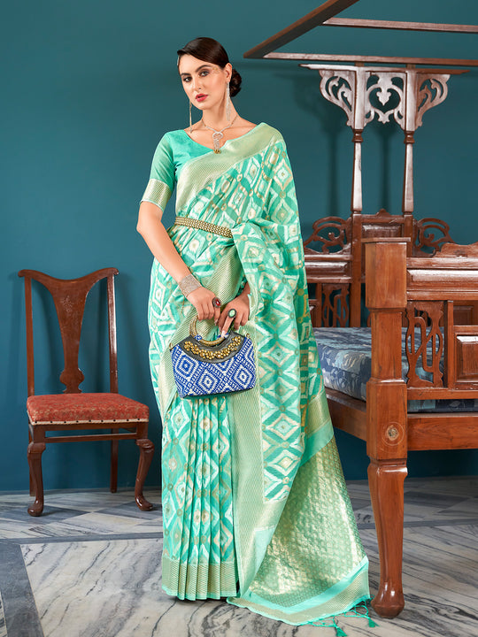 Blue Linen Festive Wear Saree With Blouse Piece