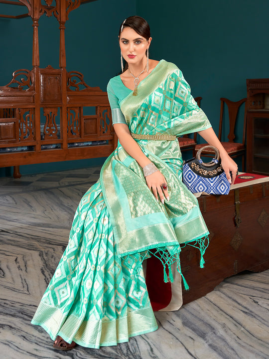 Blue Linen Festive Wear Saree With Blouse Piece