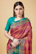 Peach Cotton Silk Saree With Blouse Piece