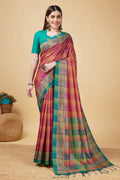 Peach Cotton Silk Saree With Blouse Piece