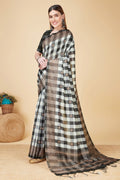 Black & White Cotton Silk Saree With Blouse Piece