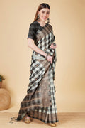 Black & White Cotton Silk Saree With Blouse Piece