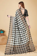 Black & White Cotton Silk Saree With Blouse Piece