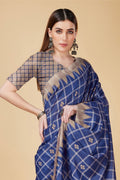 Blue Cotton Silk Saree With Blouse Piece