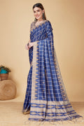 Blue Cotton Silk Saree With Blouse Piece